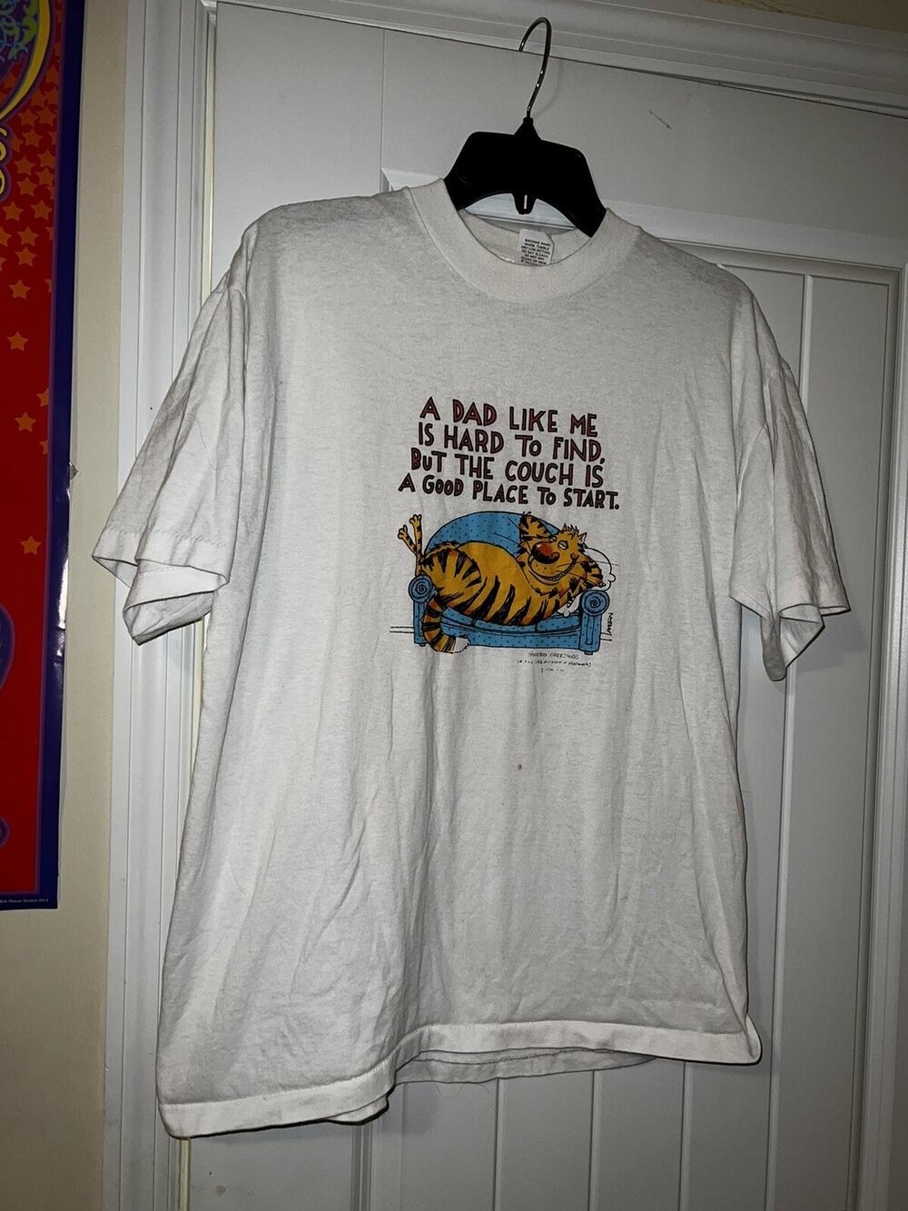 Shoebox greeting VTG Single Stitch White T-Shirt A Dad Like Me..Cat Couch XL